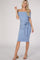 PinkBlush Blue Folded Off Shoulder Belted Fitted Dress