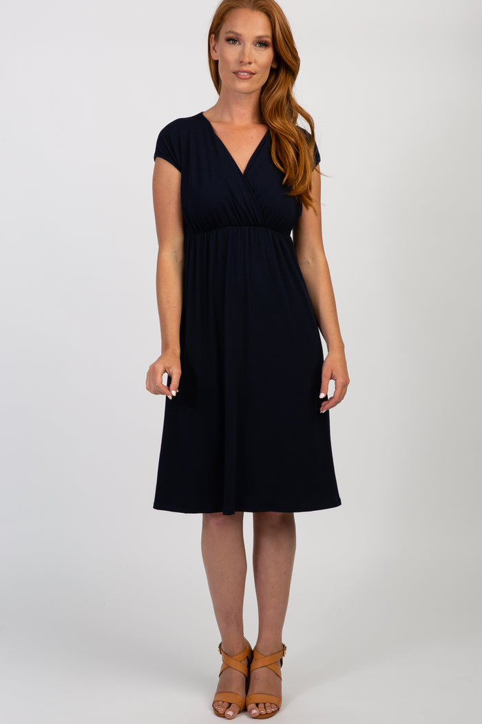 PinkBlush Navy Blue Draped Maternity/Nursing Dress