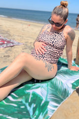 PinkBlush Beige Cheetah Print One-Piece Maternity Swimsuit