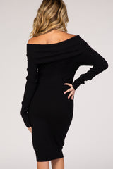 Black Off Shoulder Midi Maternity Dress