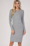 Heather Grey Ribbed Knit Long Sleeve Dress