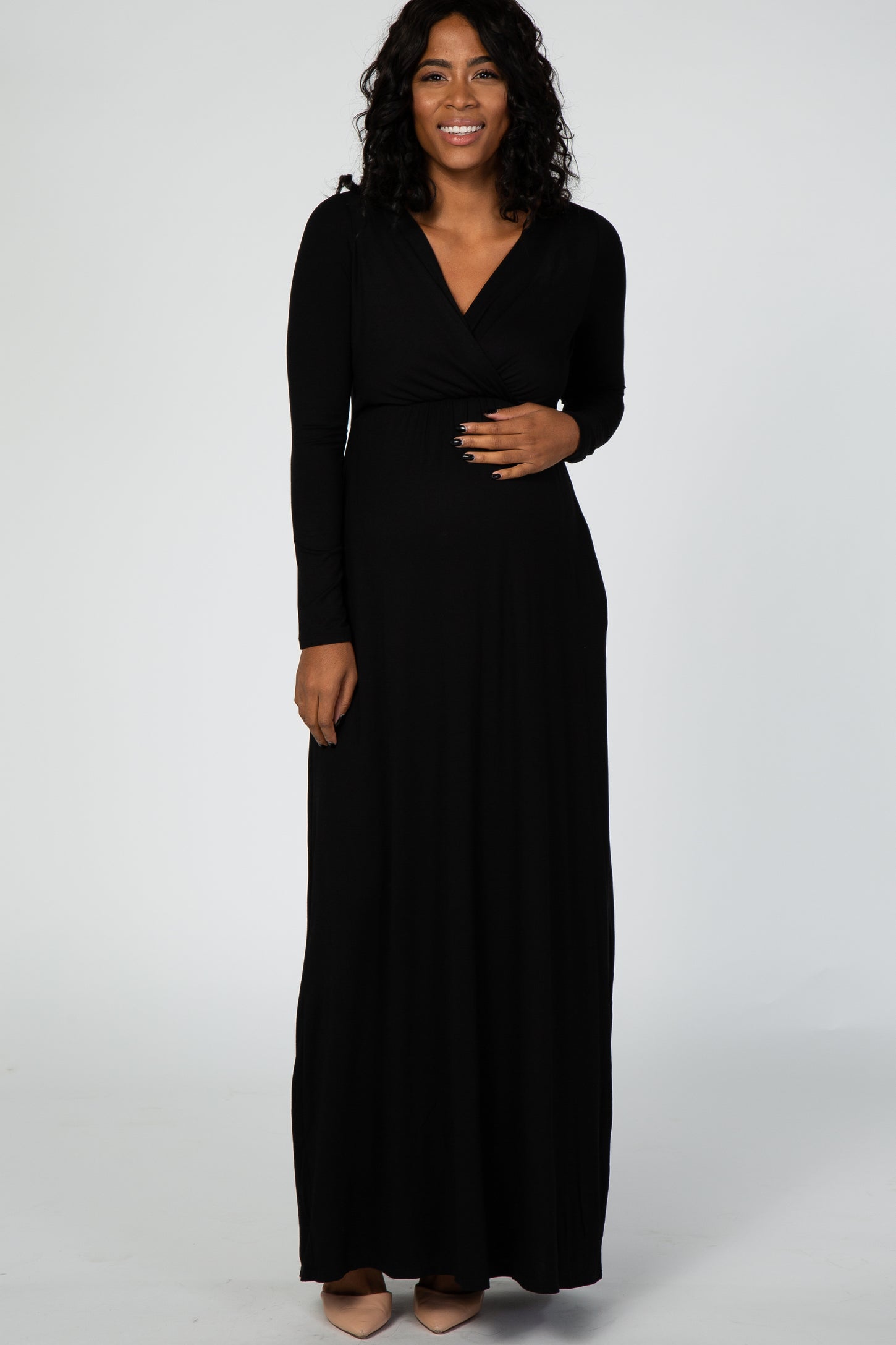 Black Long Sleeve Maternity Nursing Maxi Dress