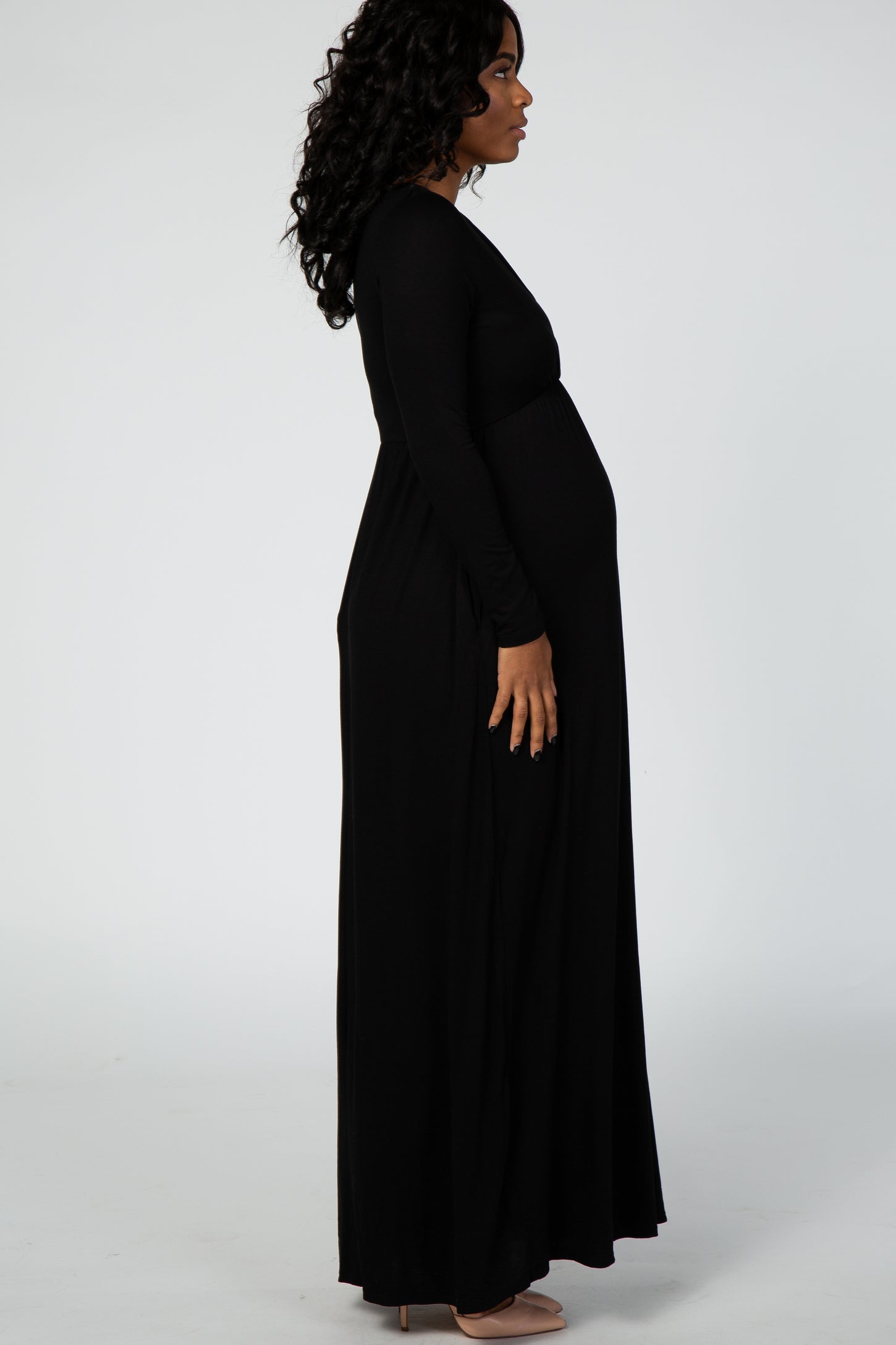 Black Long Sleeve Maternity Nursing Maxi Dress
