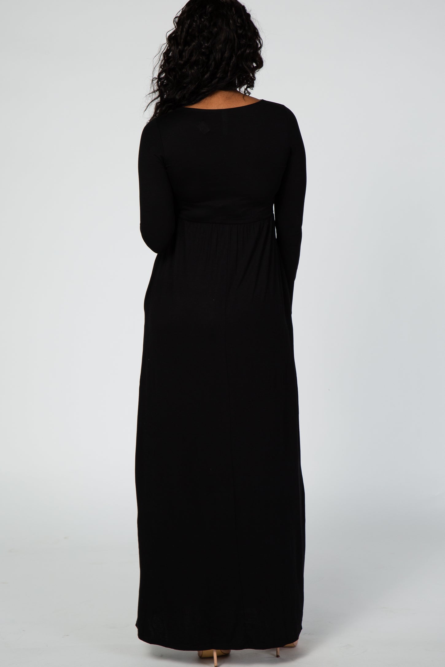 Black Long Sleeve Maternity Nursing Maxi Dress