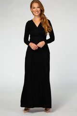 Black Long Sleeve Maternity Nursing Maxi Dress