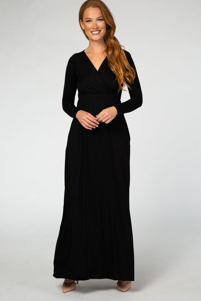 Black Long Sleeve Maternity Nursing Maxi Dress