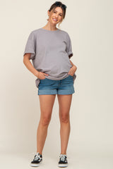 PinkBlush Blue Cuffed Maternity Denim Shorts