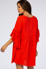Red Raw Edge Bell Sleeve Babydoll Maternity Dress