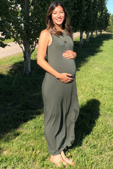 Olive Side Slit Maternity Maxi Dress
