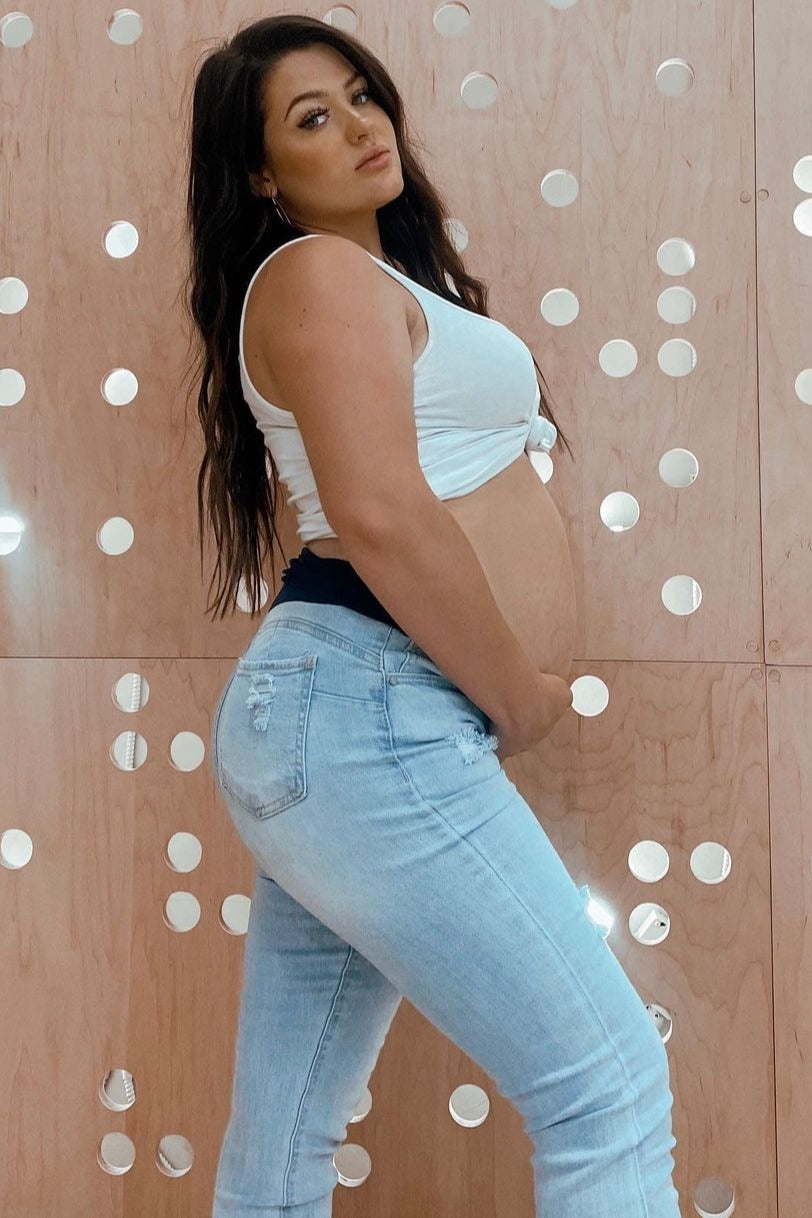 PinkBlush Light Wash Distressed Denim Maternity Jeans