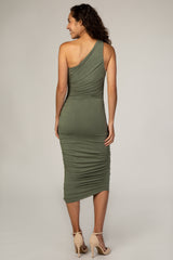PinkBlush Olive Ruched One Shoulder Dress