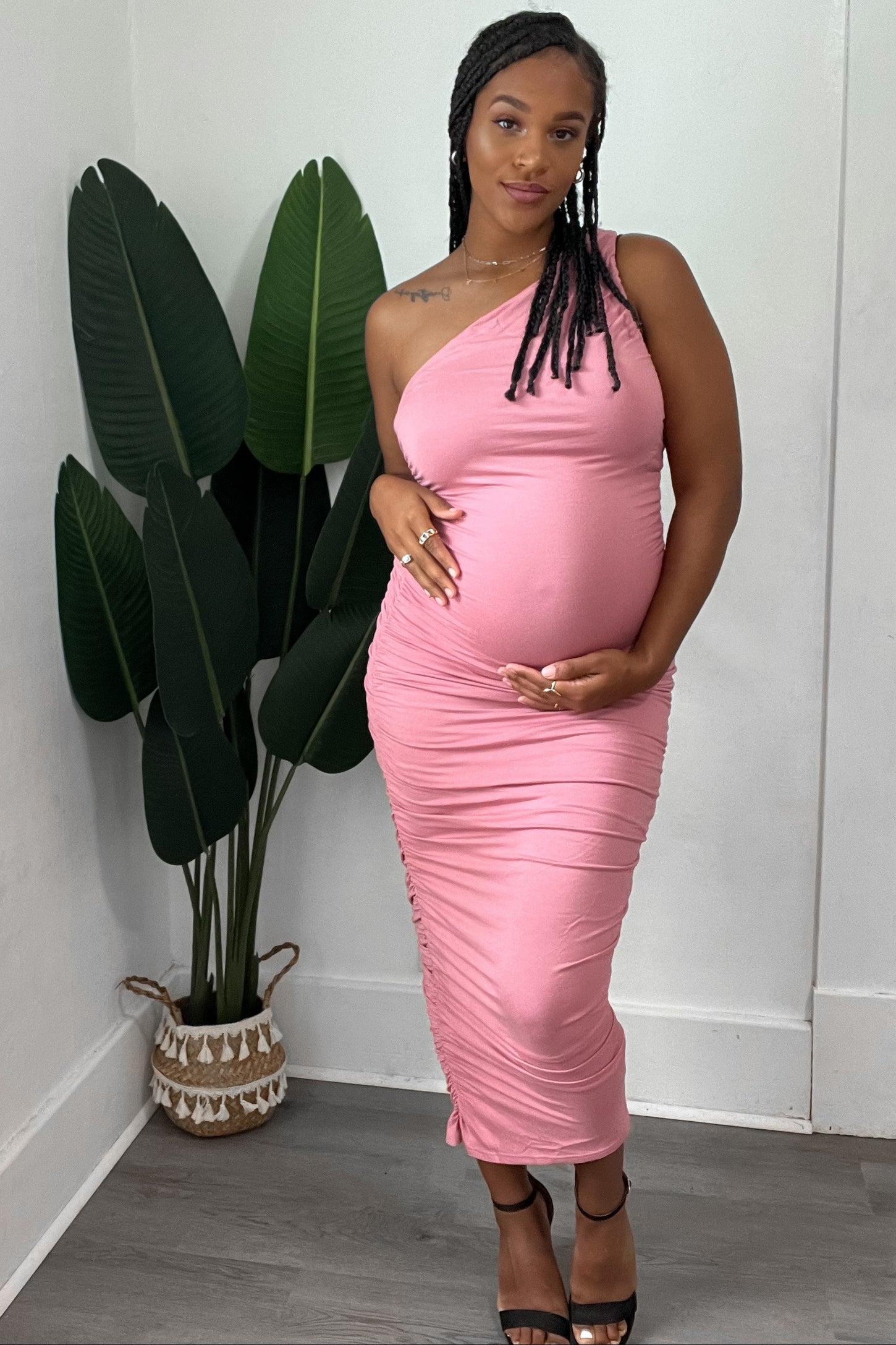 PinkBlush Mauve Ruched One Shoulder Maternity Dress