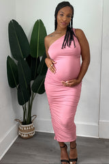 PinkBlush Mauve Ruched One Shoulder Maternity Dress
