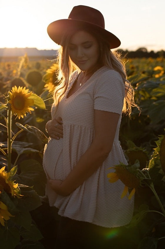 Beige Textured Babydoll Maternity Blouse