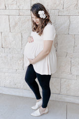 Beige Textured Babydoll Maternity Blouse