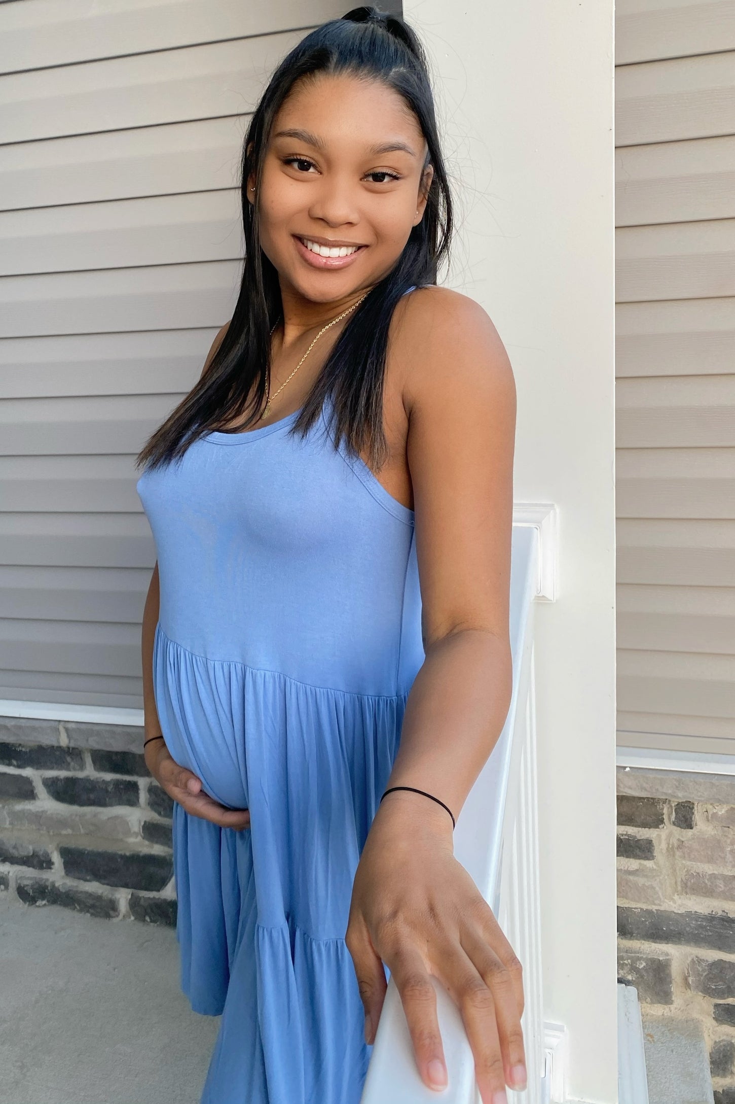 Blue Tiered Maternity Tank Dress