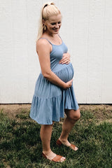 Blue Tiered Maternity Tank Dress