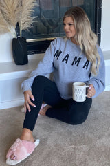 Grey Screen Print Mama Pullover Sweatshirt
