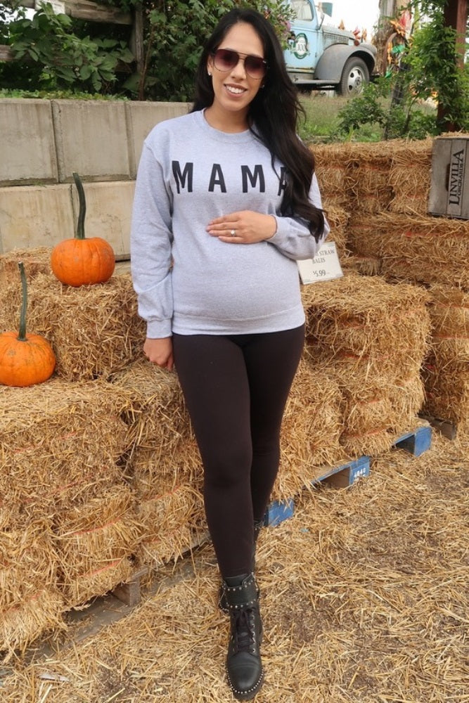 Grey Screen Print Mama Maternity Pullover Sweatshirt