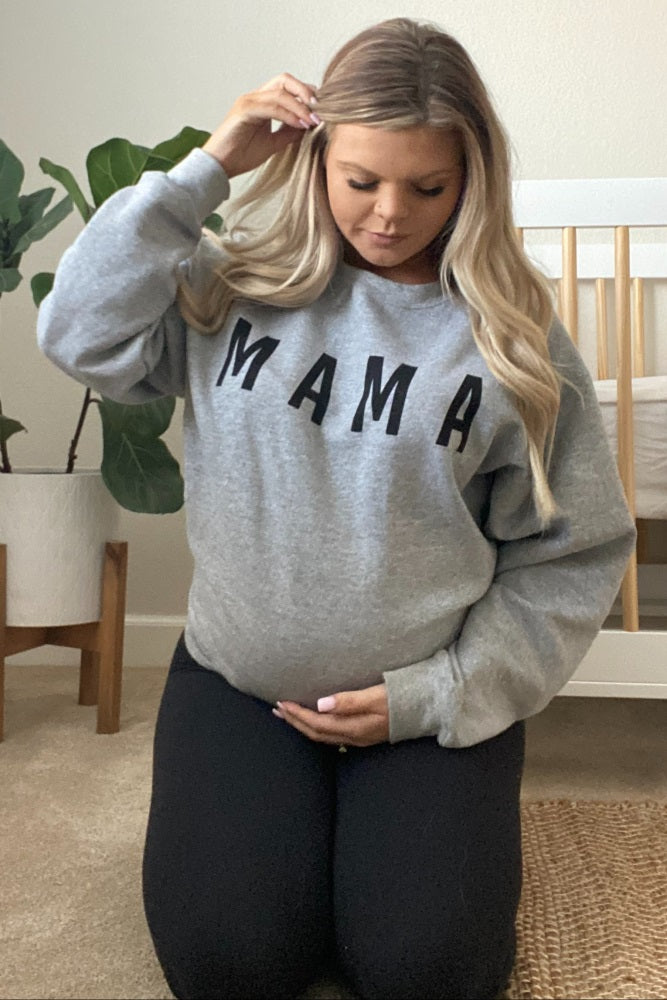 Grey Screen Print Mama Maternity Pullover Sweatshirt