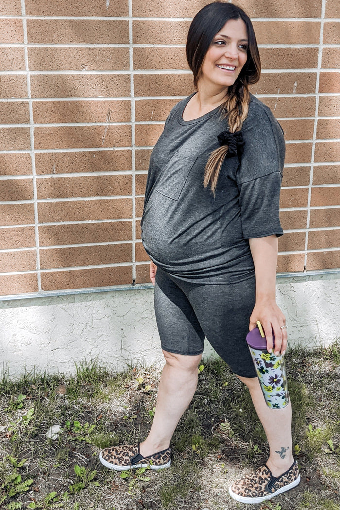 Charcoal Biker Short Maternity Sleep Set
