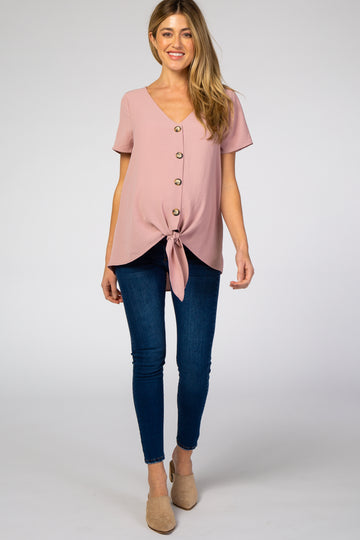 Dark Mauve Button Tie Front Maternity Top