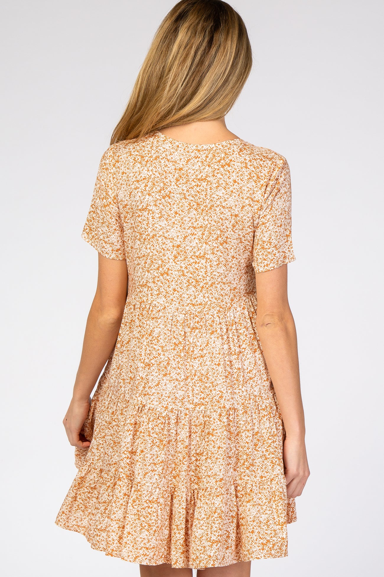 Orange Floral Ruffle Tiered Button Front Maternity Dress