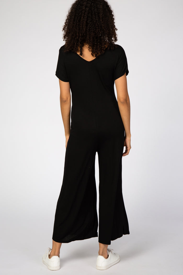 Black Short Sleeve Wide Leg Maternity Jumpsuit