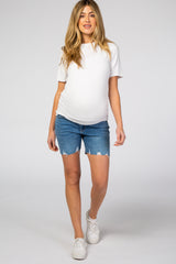 Blue Raw Hem Maternity Denim Shorts