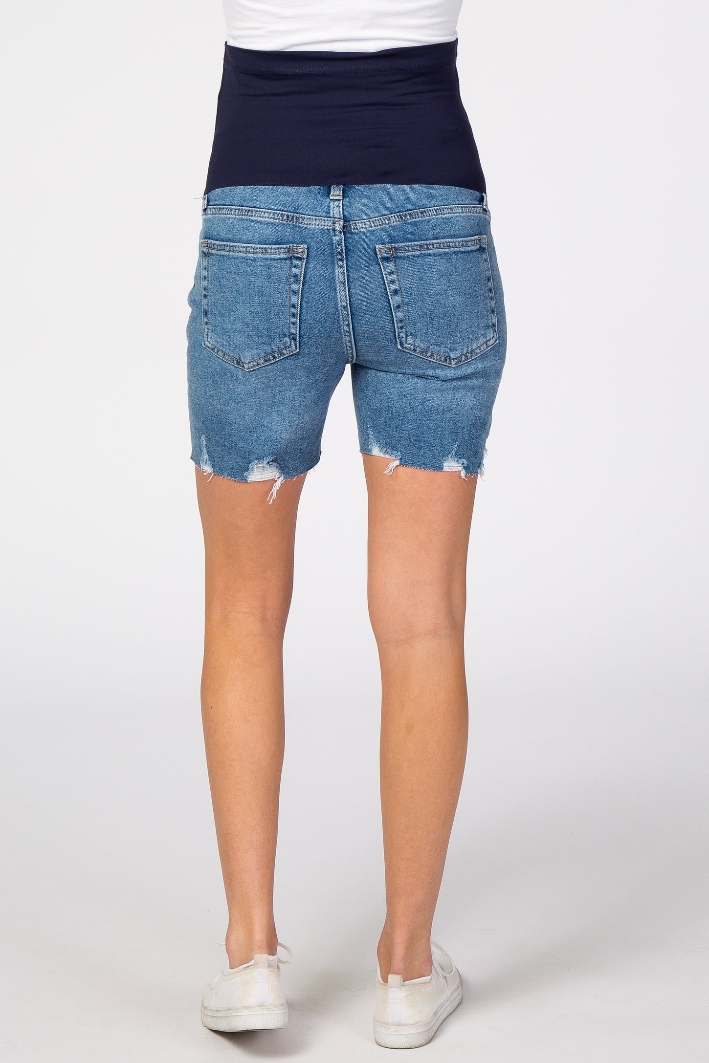 Blue Raw Hem Maternity Denim Shorts