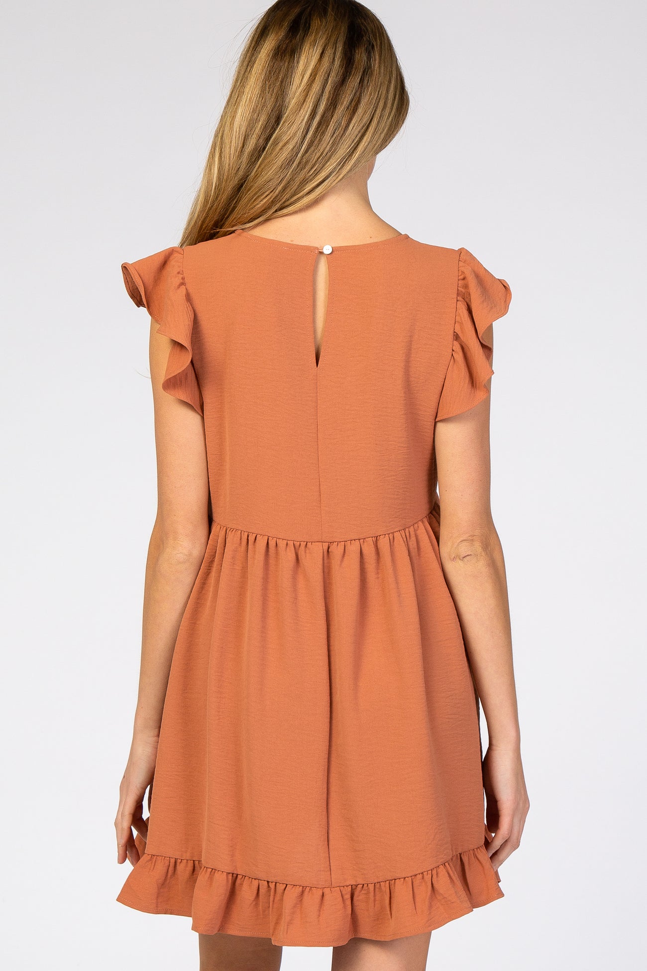 Rust Ruffle Hem V-Neck Maternity Dress