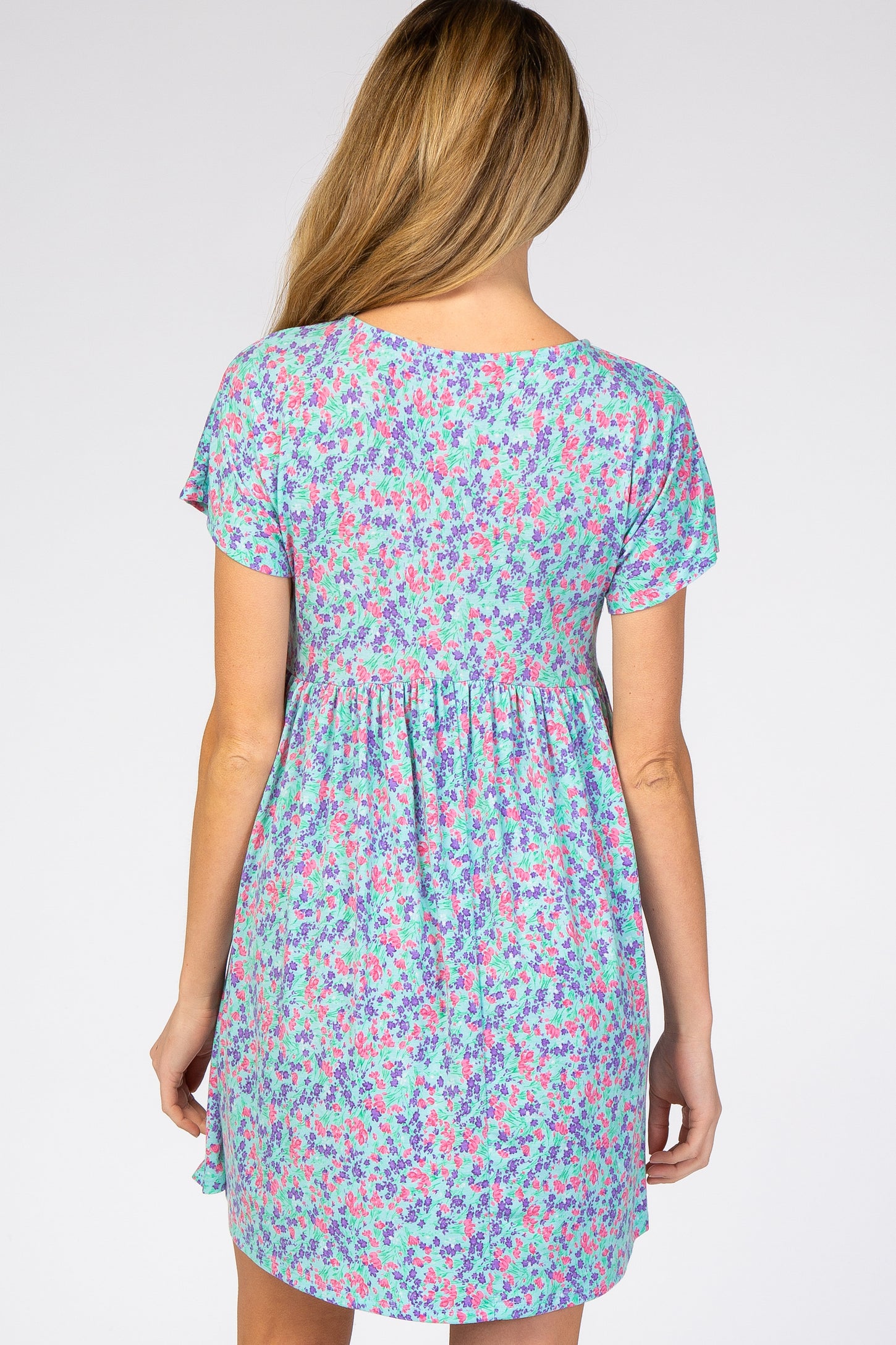 Aqua Floral Short Sleeve Maternity Dress