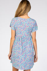 Aqua Floral Short Sleeve Maternity Dress