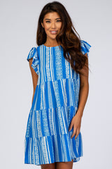 Royal Blue Multi-Printed Tiered Dress