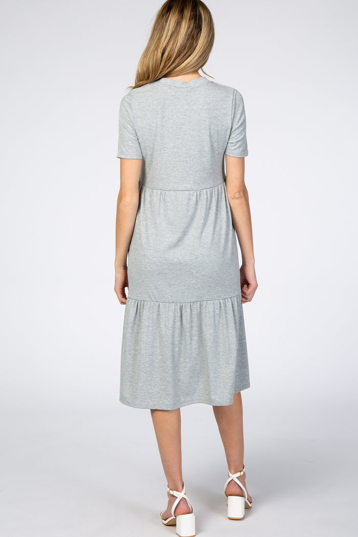 Heather Grey Ribbed Tiered Maternity Dress