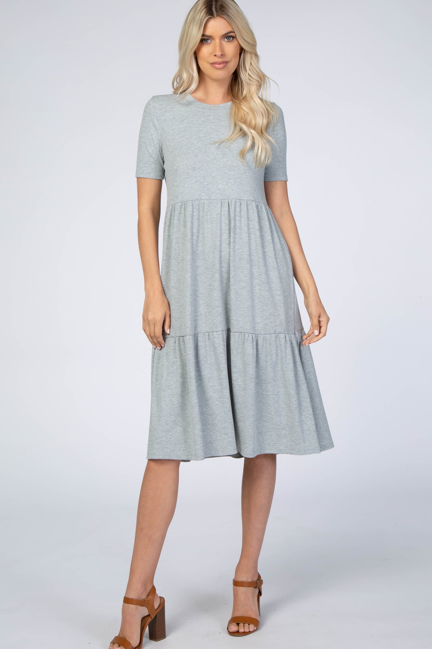 Heather Grey Ribbed Tiered Maternity Dress