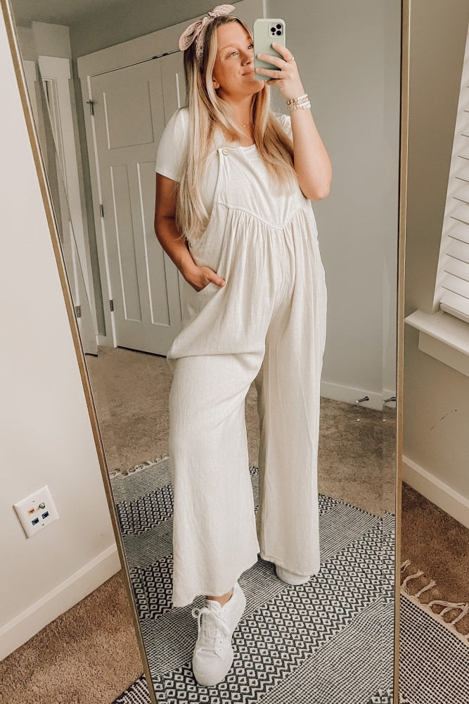 Beige Linen Overalls