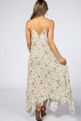 Light Mint Floral Asymmetrical Hem Dress