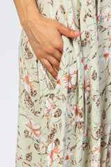 Light Mint Floral Asymmetrical Hem Dress