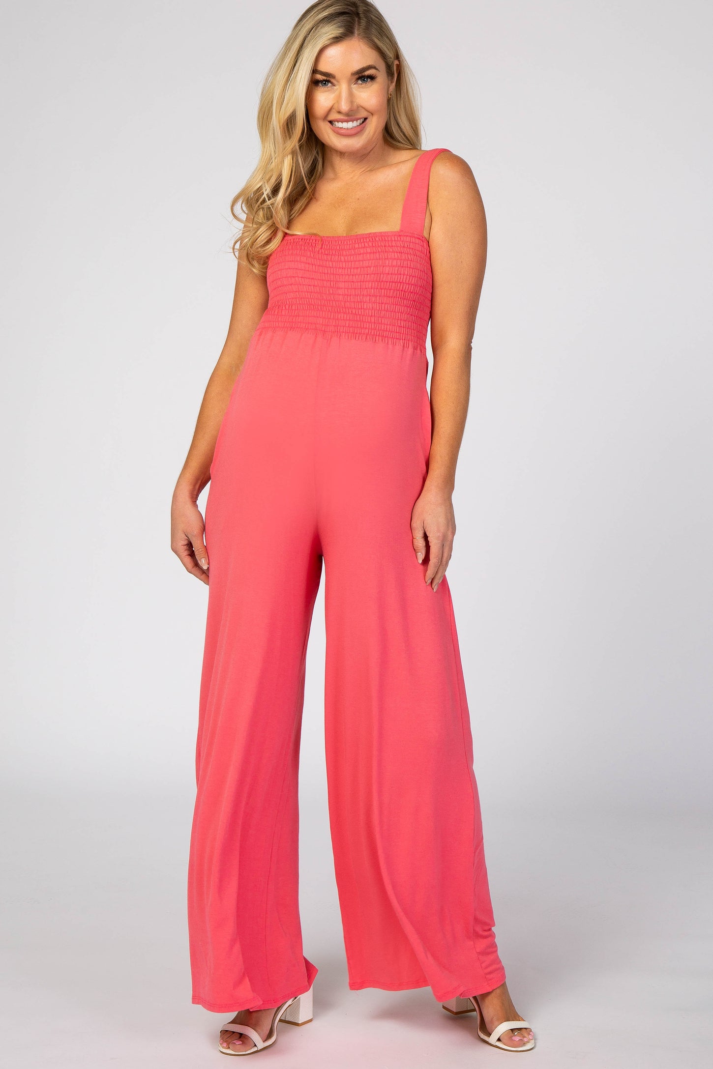 Coral Sleeveless Wide Leg Maternity Jumpsuit