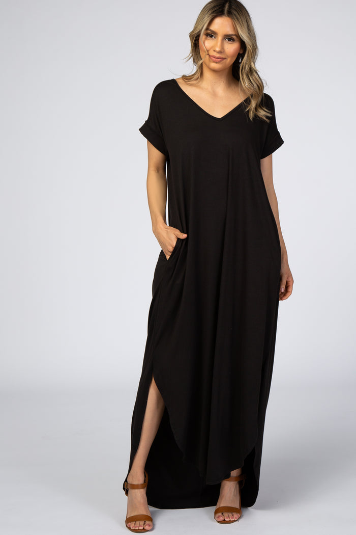 Black Side Slit Maternity Maxi Dress