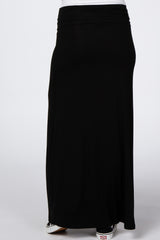 Black Foldover Side Slit Maternity Maxi Skirt
