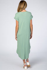 Mint Ribbed Curved Hem Maternity Midi Dress