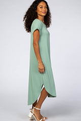 Mint Ribbed Curved Hem Midi Dress