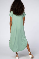 Mint Ribbed Curved Hem Midi Dress