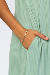 Mint Ribbed Curved Hem Midi Dress