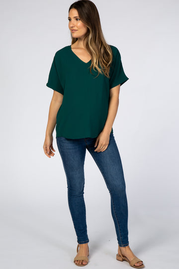 Forest Green Short Sleeve Maternity Blouse