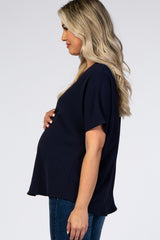 Navy Short Sleeve Maternity Blouse
