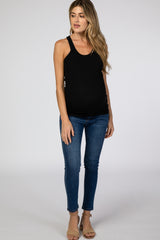 Black Ribbed Racerback Maternity Tank Top