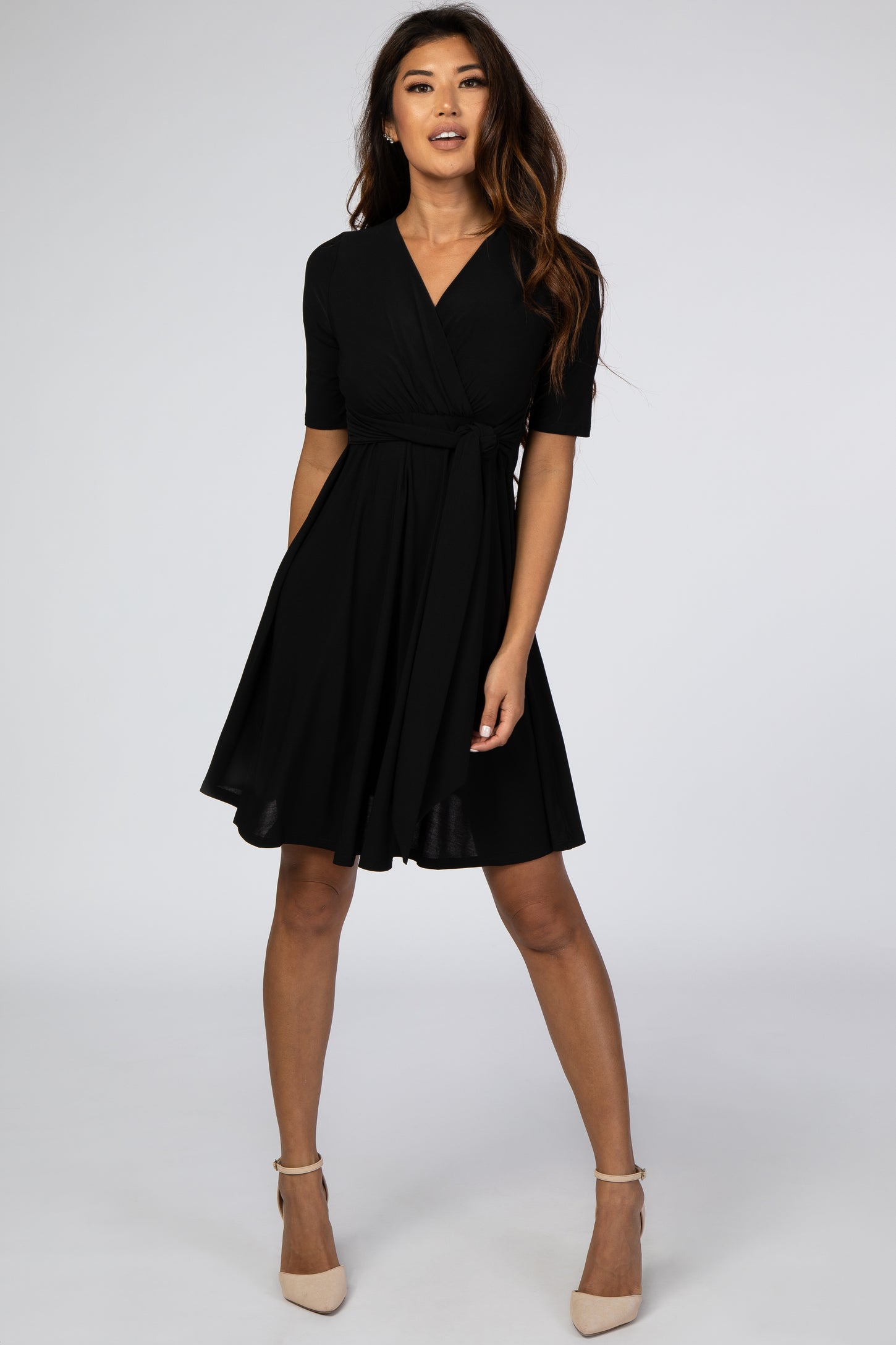 Black Waist Tie Maternity Nursing Dress